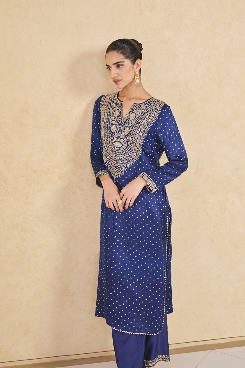 Baluka Handcrafted Bandhani Silk Kurta Set - Blue, Blue, image 3